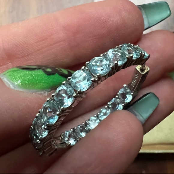 Sky blue topaz rhodium over sterling silver hoops earrings 10.20 ctw - Picture 6 of 6